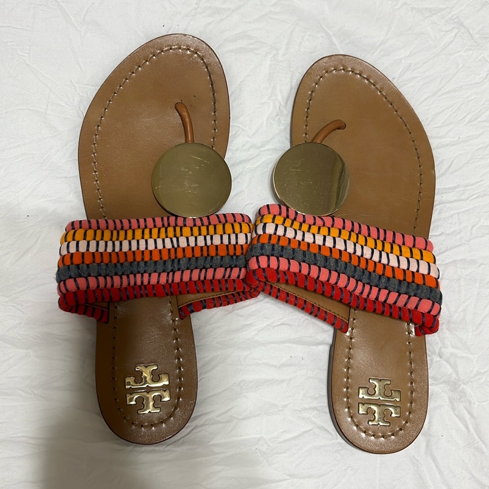 Colorful Tory Burch slip on flat sandals